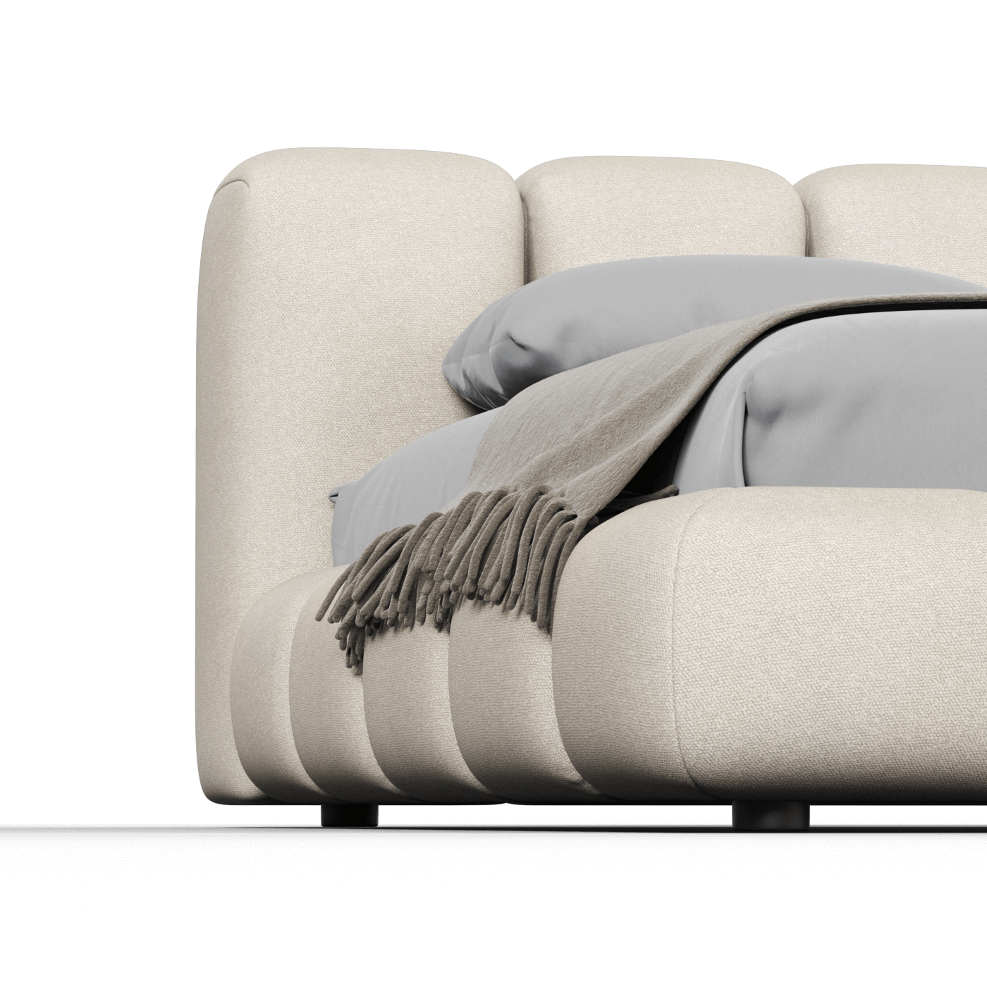 Fluffy Upholstered Bed Frame in Textured Bouclé