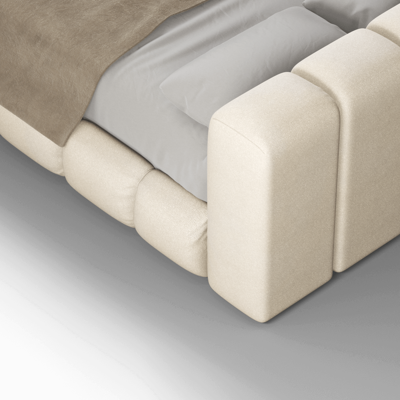 Fluffy Upholstered Bed Frame in Textured Bouclé