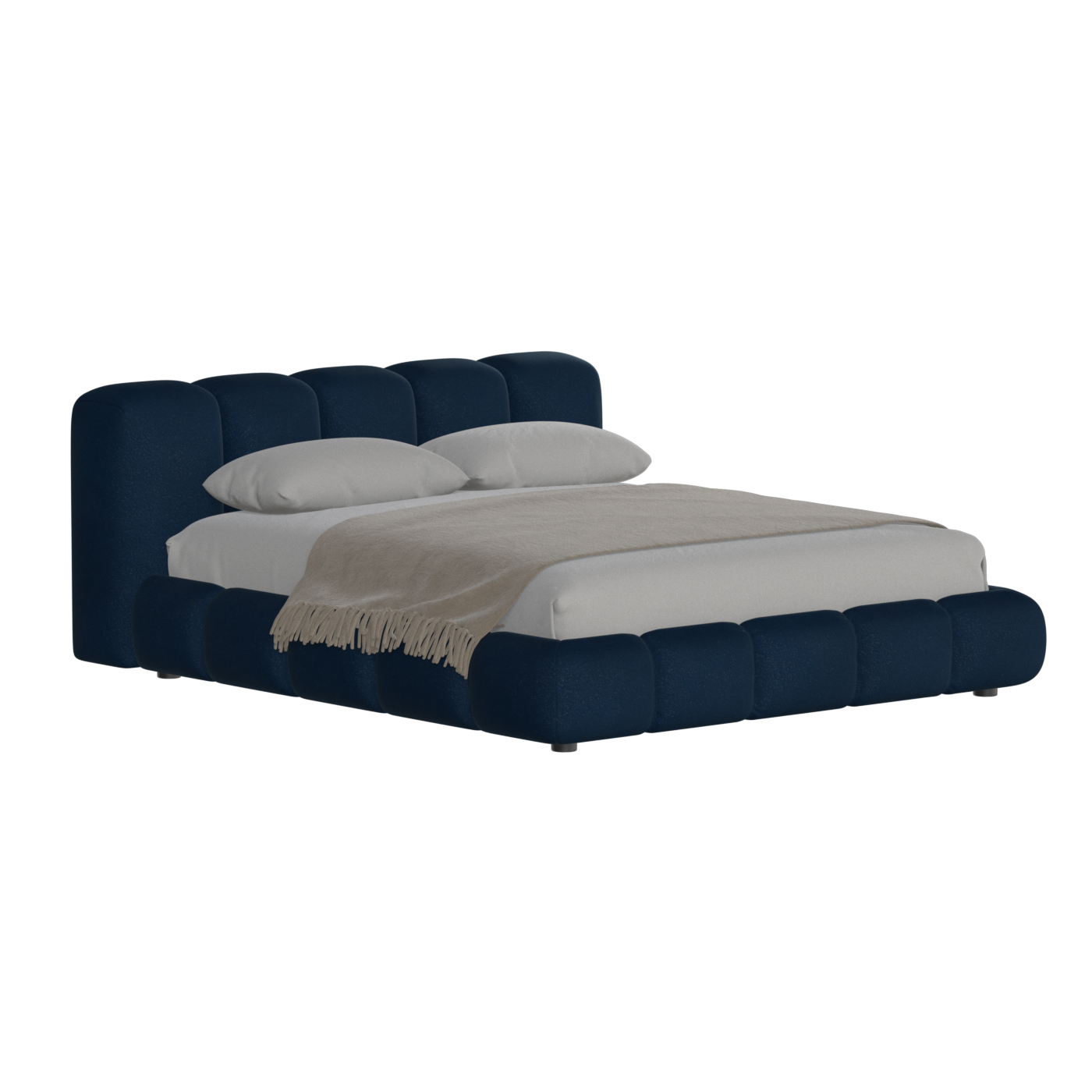 Fluffy Upholstered Bed Frame in Textured Bouclé