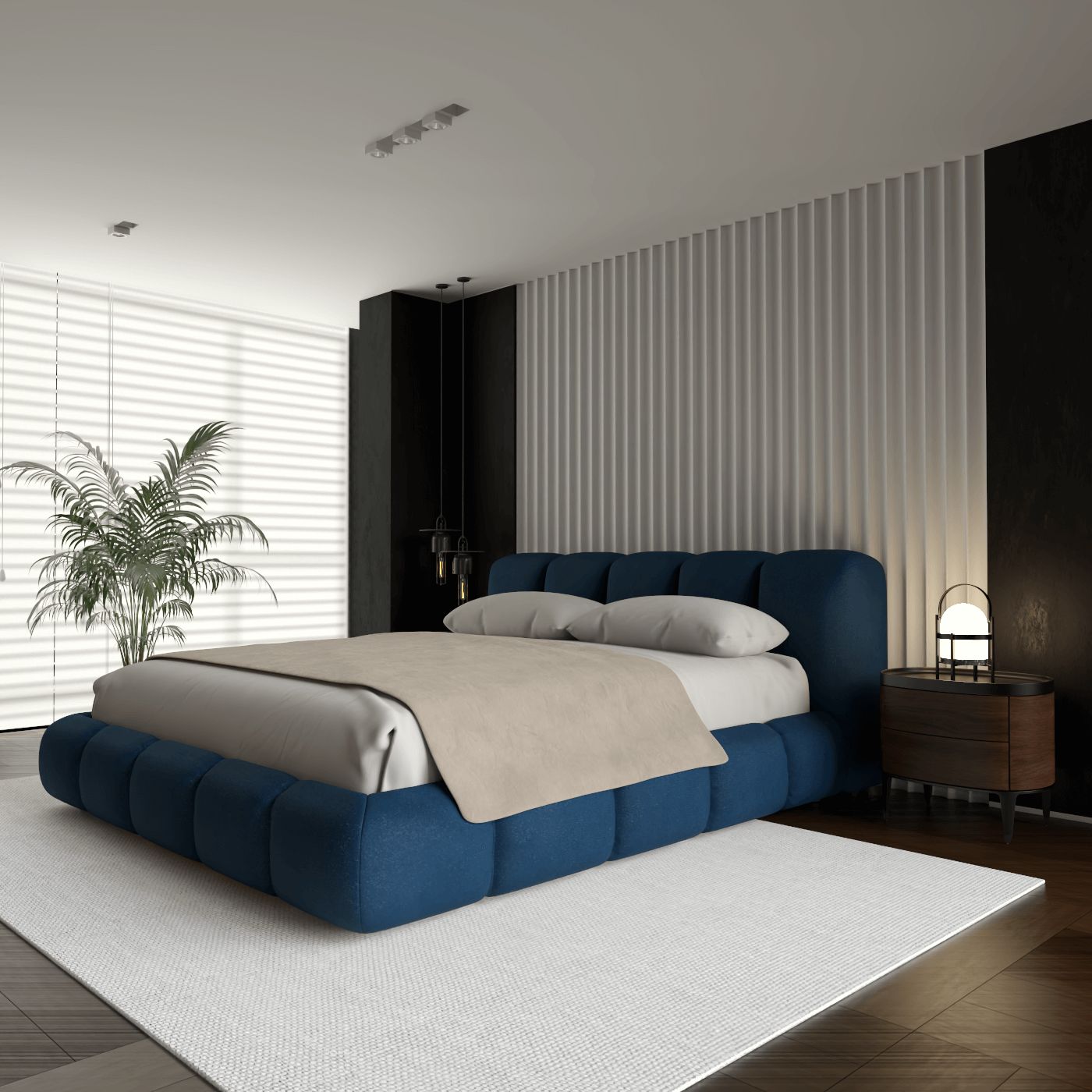 Fluffy Upholstered Bed Frame in Textured Bouclé
