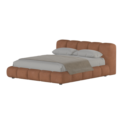 Fluffy Upholstered Bed Frame in Textured Bouclé