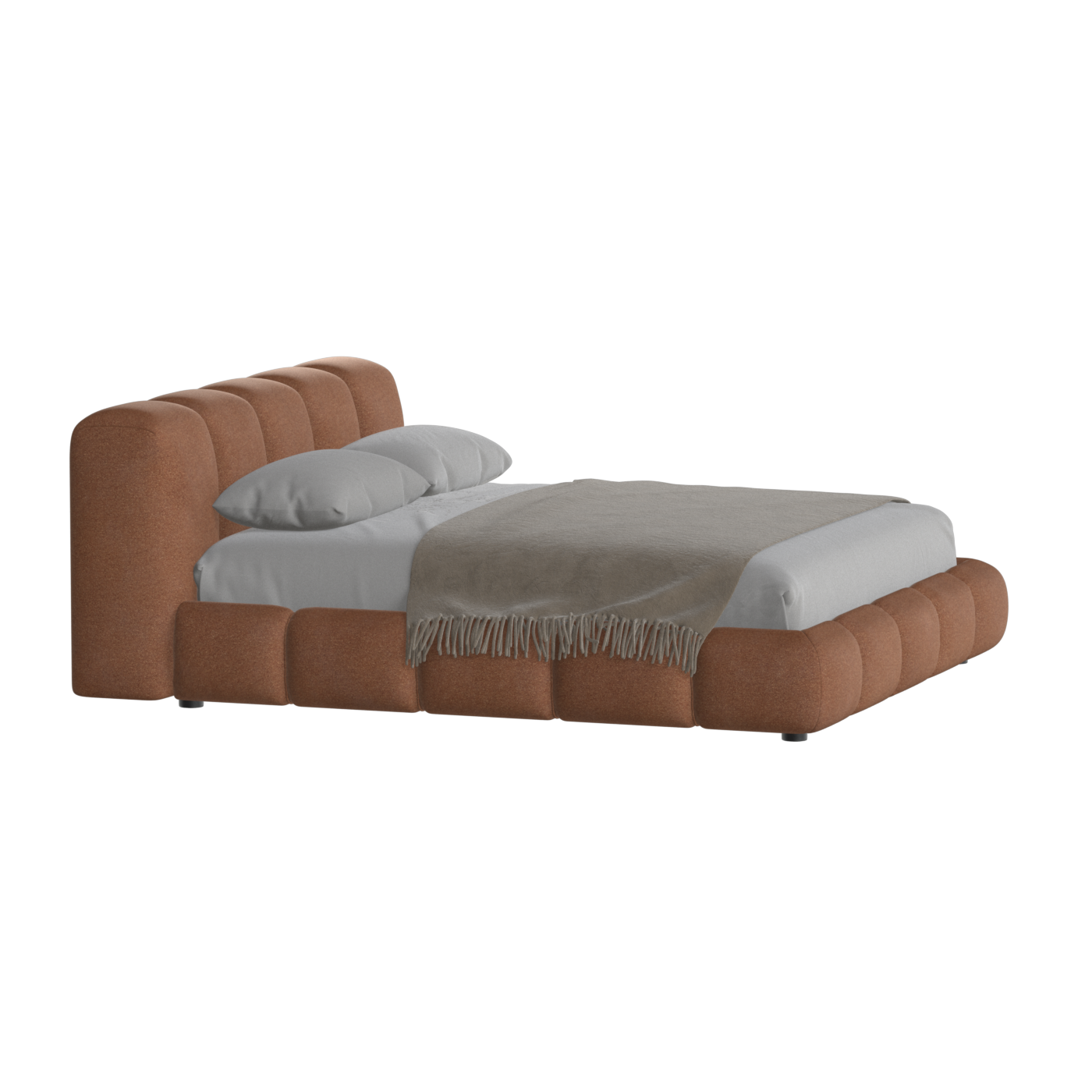 Fluffy Upholstered Bed Frame in Textured Bouclé