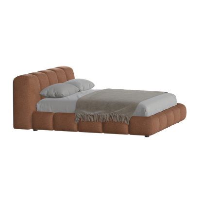 Fluffy Upholstered Bed Frame in Textured Bouclé