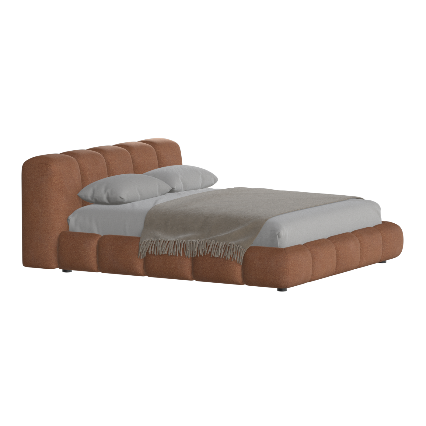 Fluffy Upholstered Bed Frame in Textured Bouclé