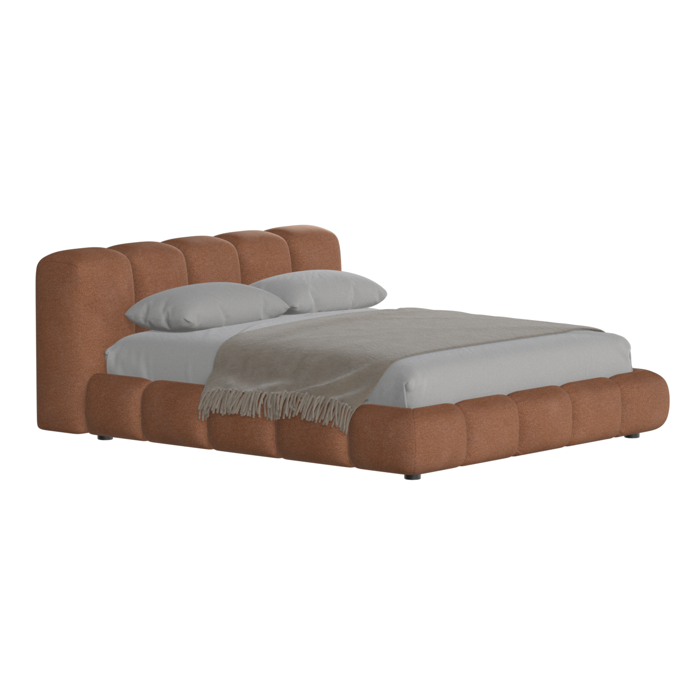 Fluffy Upholstered Bed Frame in Textured Bouclé