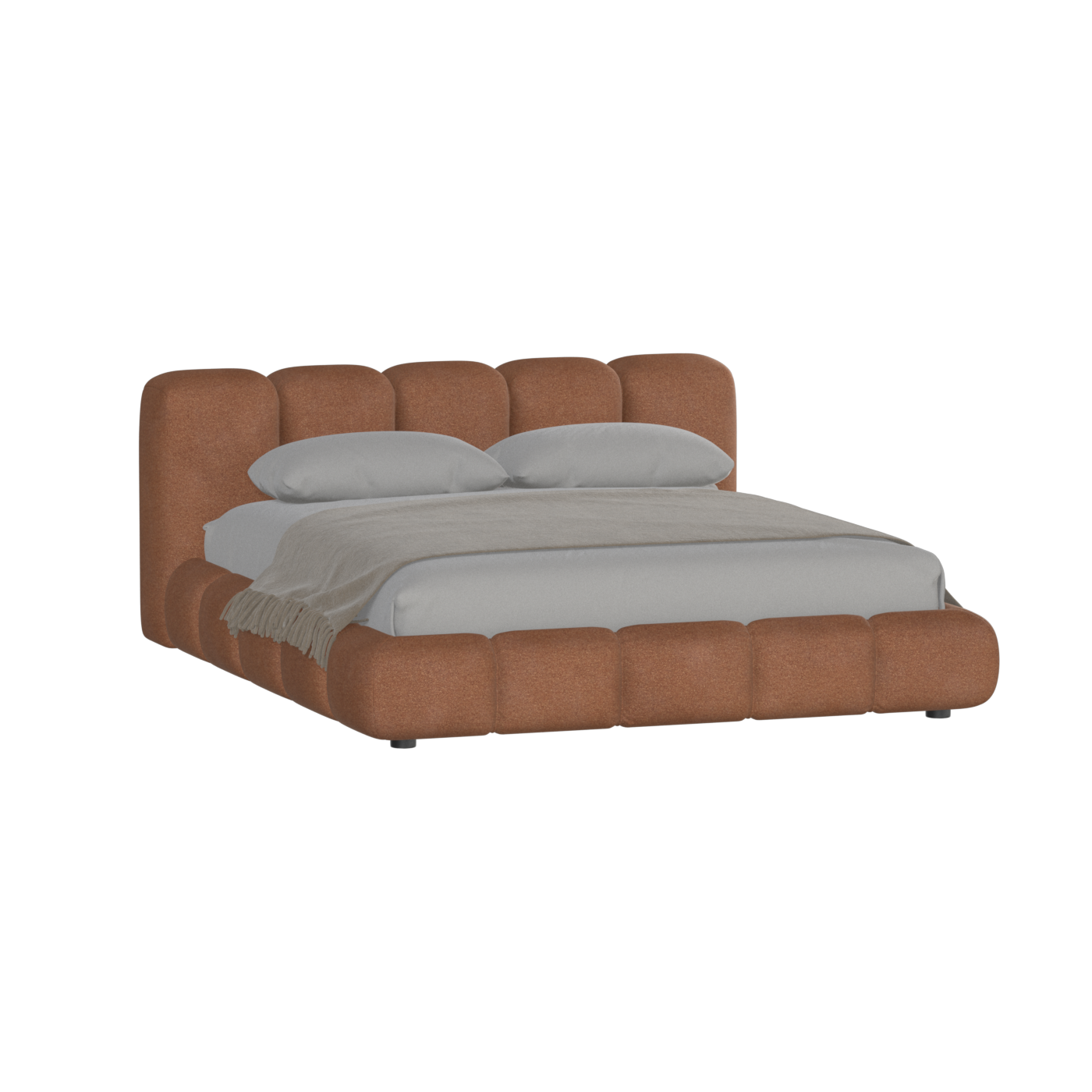 Fluffy Upholstered Bed Frame in Textured Bouclé