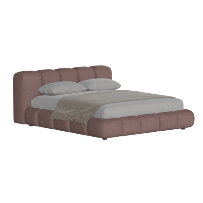Fluffy Upholstered Bed Frame in Textured Bouclé