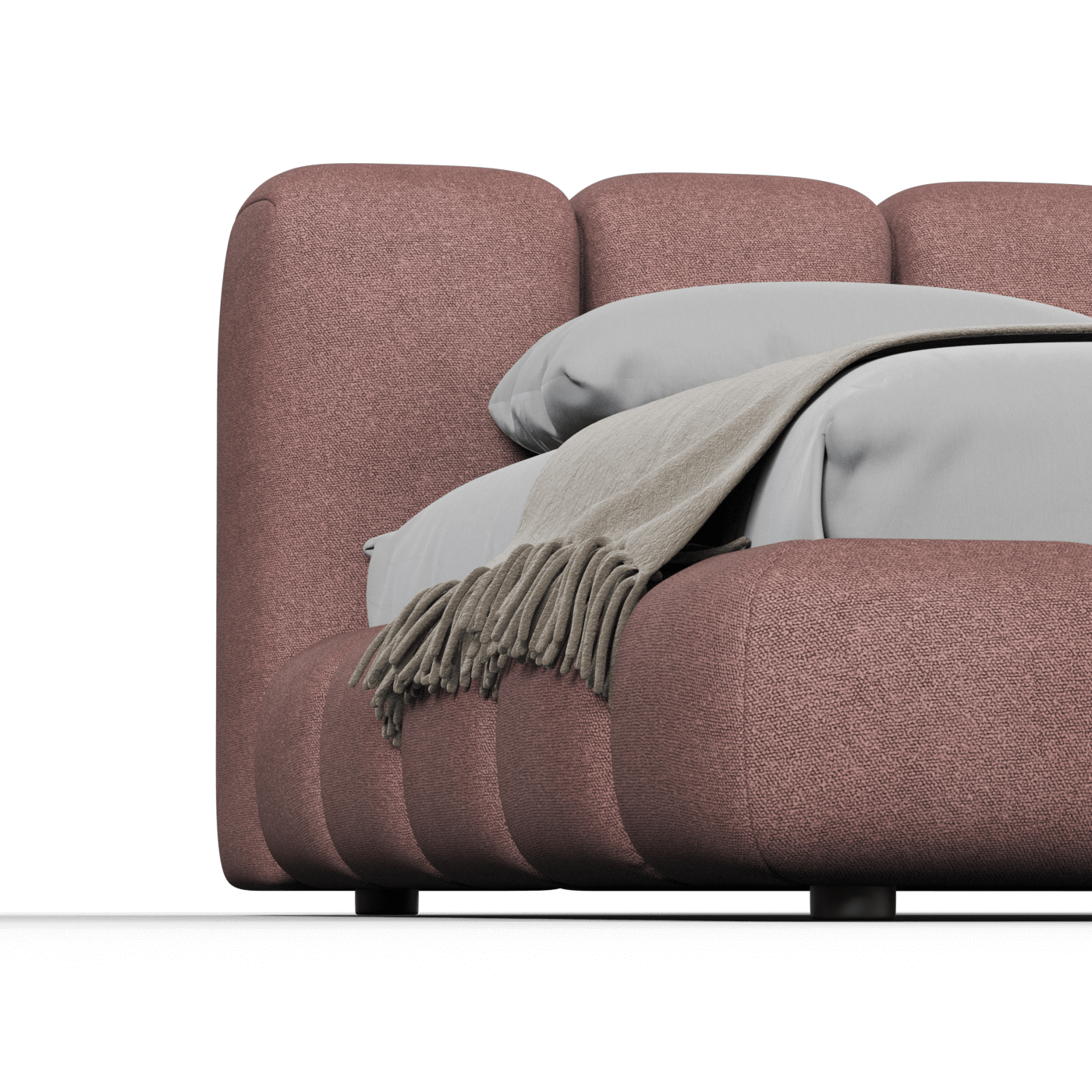 Fluffy Upholstered Bed Frame in Textured Bouclé