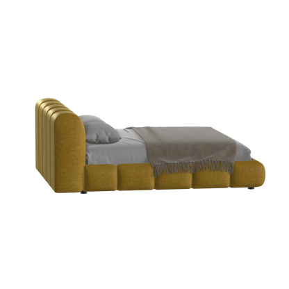Fluffy Upholstered Bed Frame in Textured Bouclé