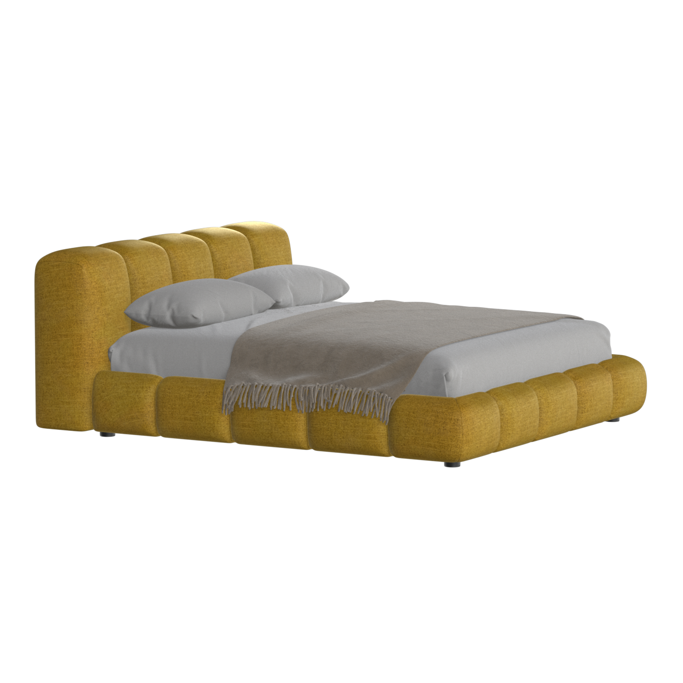 Fluffy Upholstered Bed Frame in Textured Bouclé
