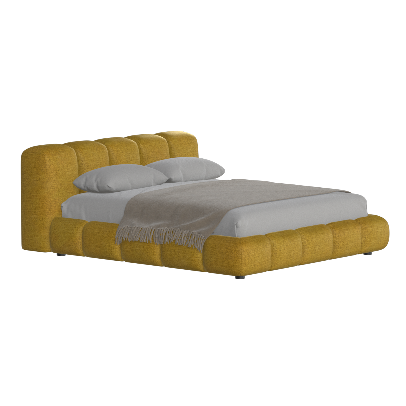 Fluffy Upholstered Bed Frame in Textured Bouclé