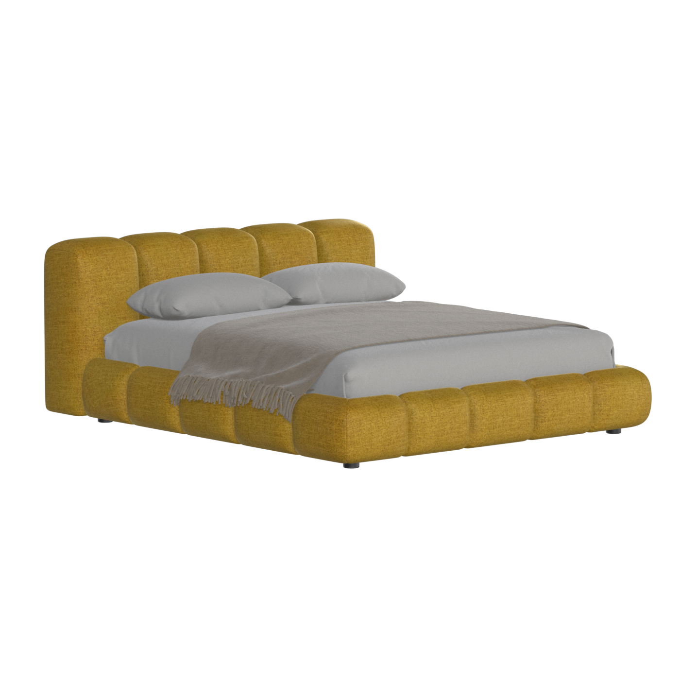 Fluffy Upholstered Bed Frame in Textured Bouclé