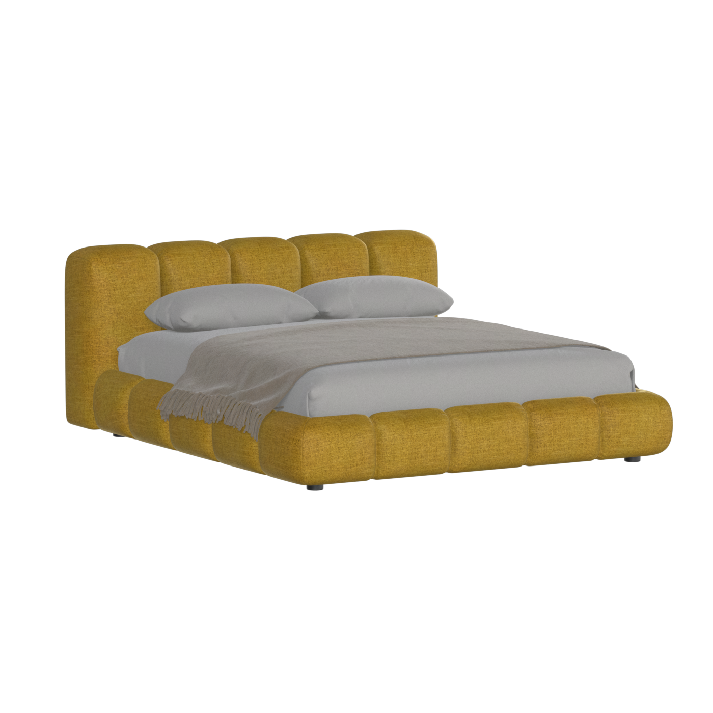 Fluffy Upholstered Bed Frame in Textured Bouclé