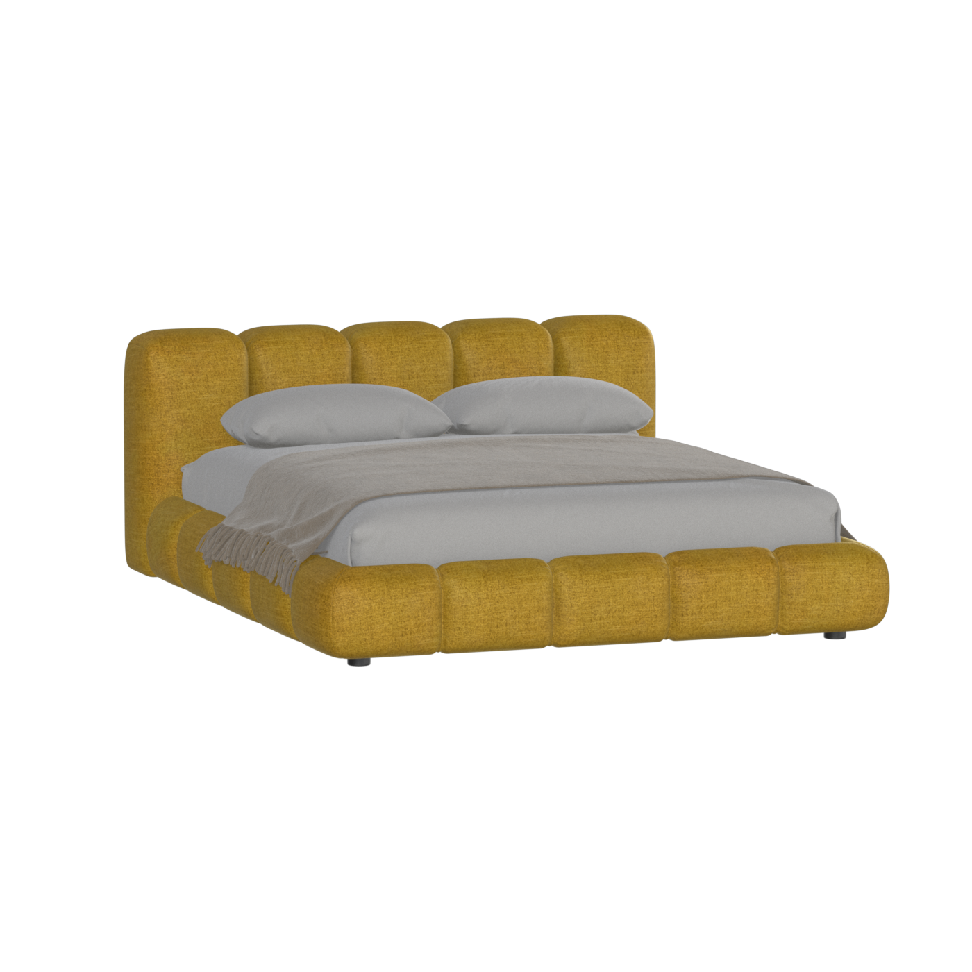 Fluffy Upholstered Bed Frame in Textured Bouclé
