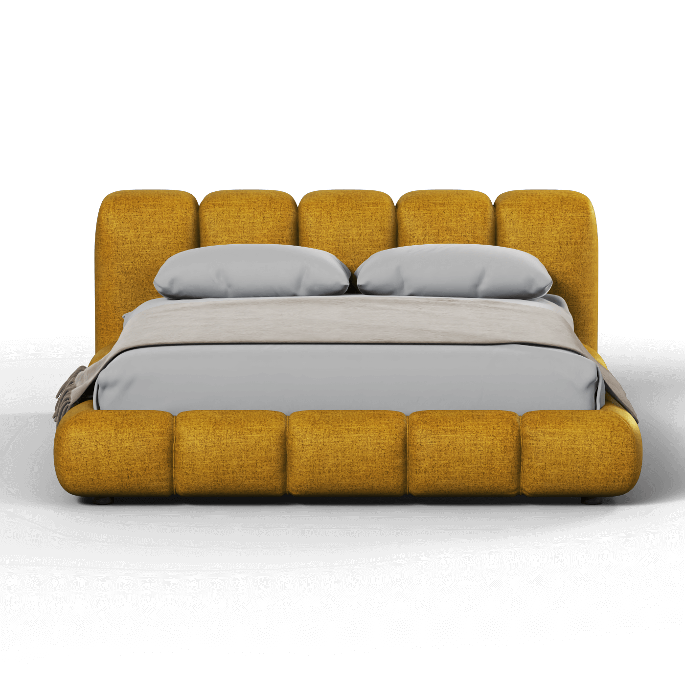 Fluffy Upholstered Bed Frame in Textured Bouclé