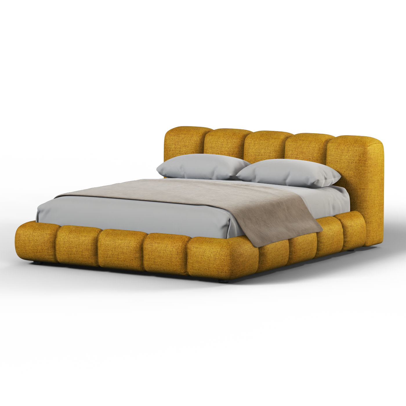 Fluffy Upholstered Bed Frame in Textured Bouclé