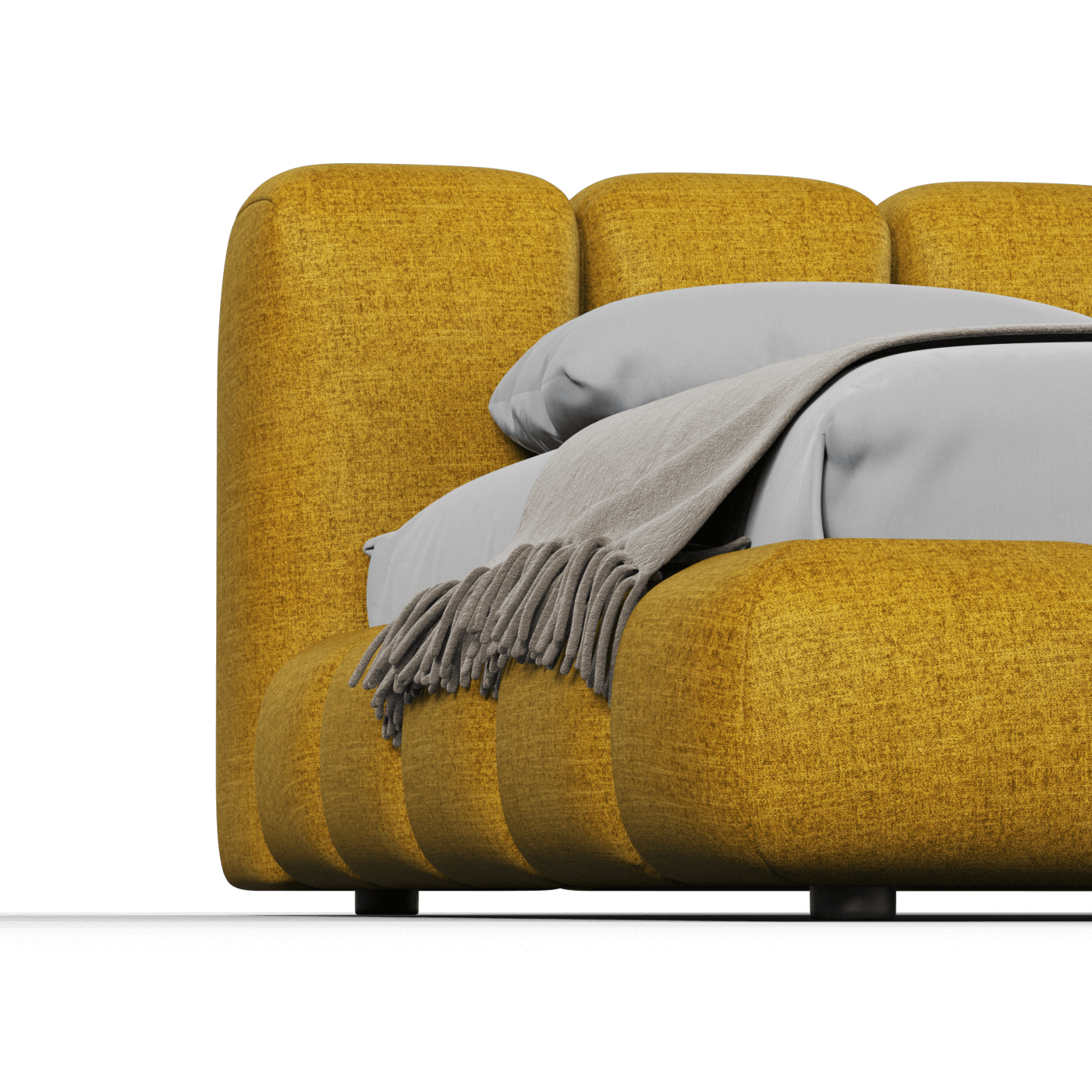 Fluffy Upholstered Bed Frame in Textured Bouclé