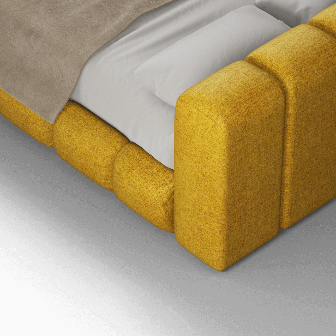 Fluffy Upholstered Bed Frame in Textured Bouclé