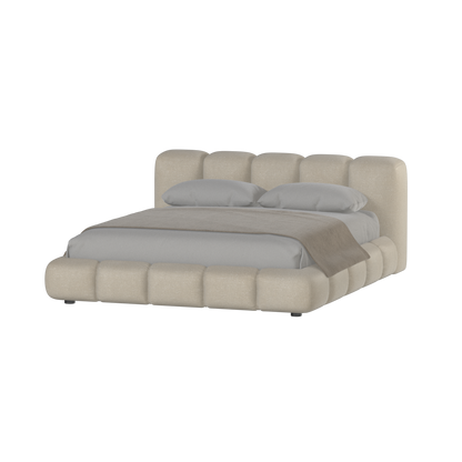 Fluffy Upholstered Bed Frame in Textured Bouclé