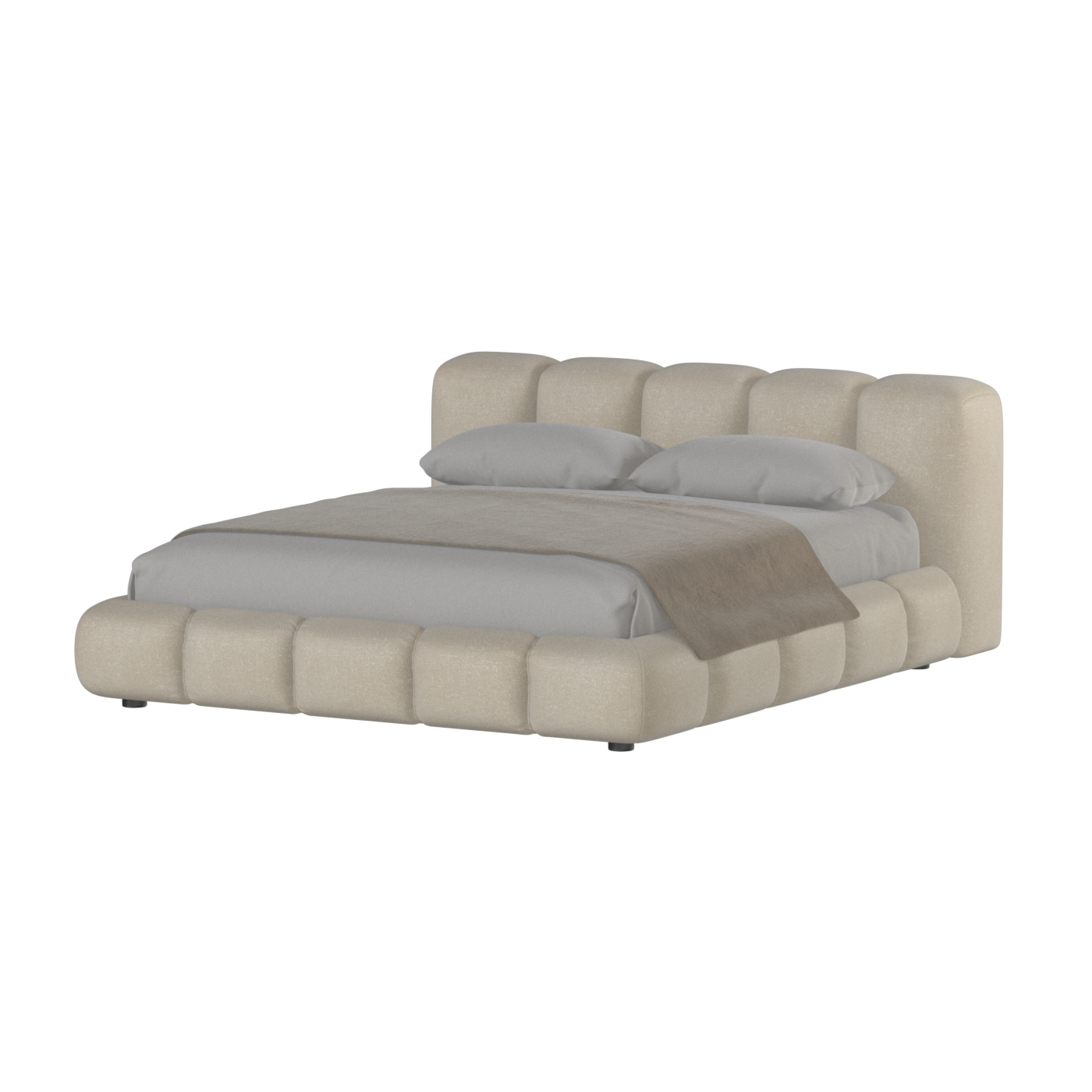 Fluffy Upholstered Bed Frame in Textured Bouclé