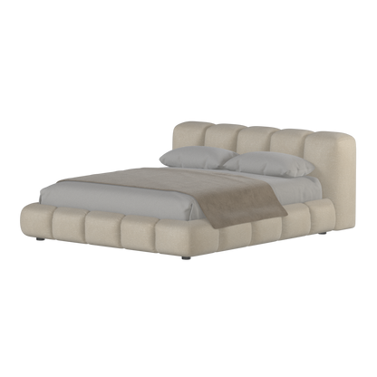 Fluffy Upholstered Bed Frame in Textured Bouclé