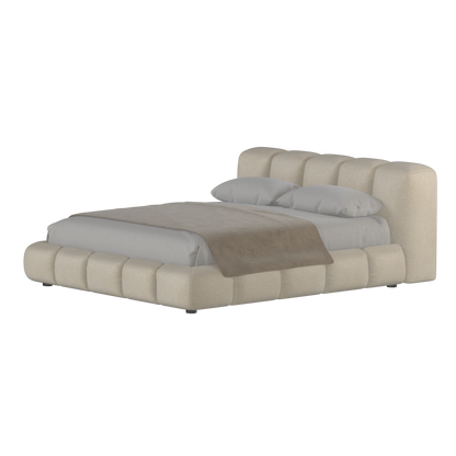 Fluffy Upholstered Bed Frame in Textured Bouclé