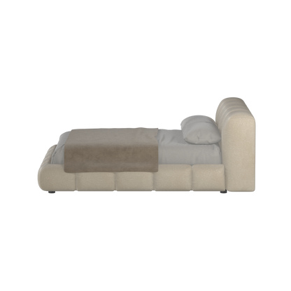 Fluffy Upholstered Bed Frame in Textured Bouclé