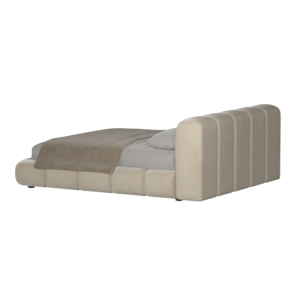 Fluffy Upholstered Bed Frame in Textured Bouclé