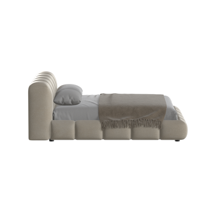 Fluffy Upholstered Bed Frame in Textured Bouclé