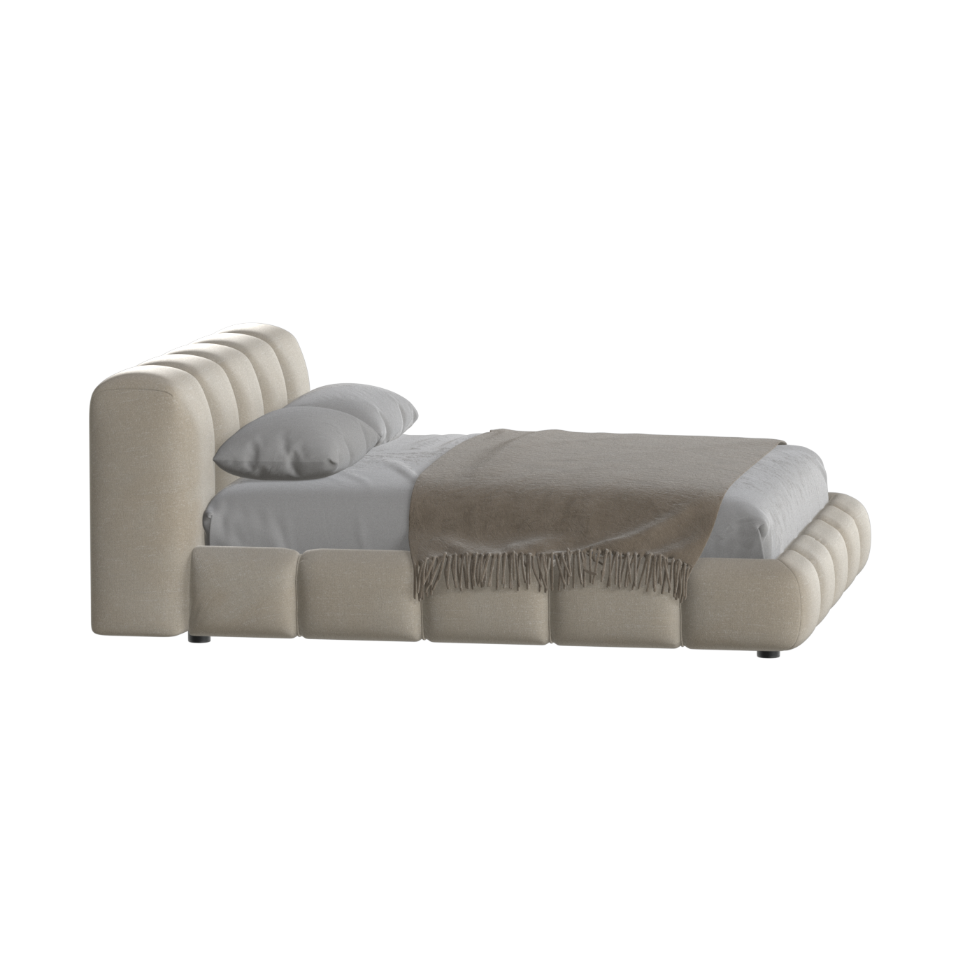Fluffy Upholstered Bed Frame in Textured Bouclé