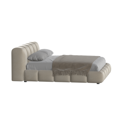 Fluffy Upholstered Bed Frame in Textured Bouclé