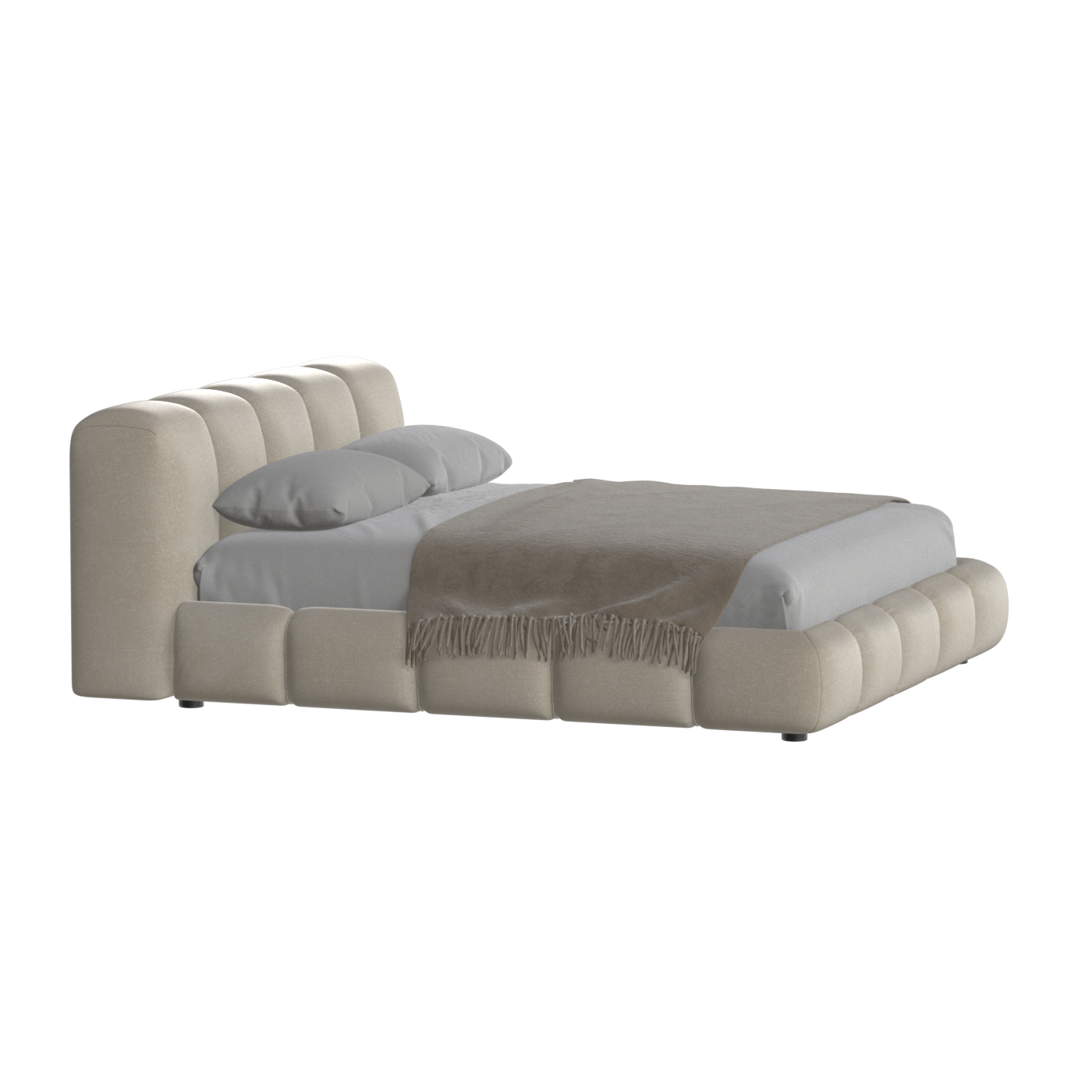 Fluffy Upholstered Bed Frame in Textured Bouclé
