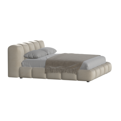 Fluffy Upholstered Bed Frame in Textured Bouclé