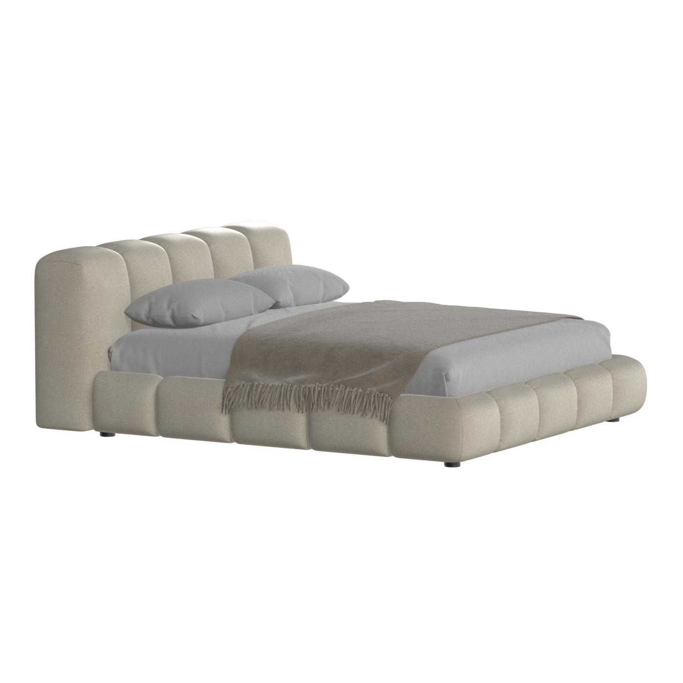 Fluffy Upholstered Bed Frame in Textured Bouclé