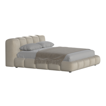 Fluffy Upholstered Bed Frame in Textured Bouclé