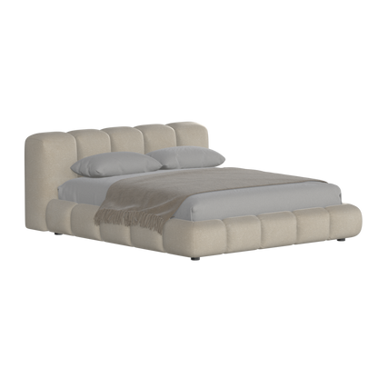 Fluffy Upholstered Bed Frame in Textured Bouclé