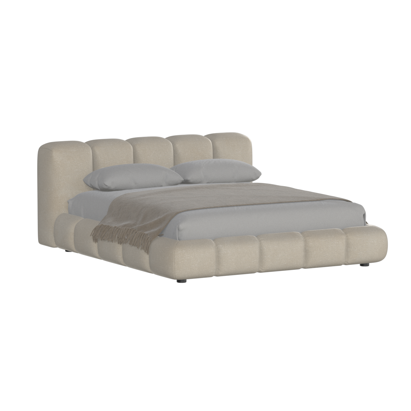 Fluffy Upholstered Bed Frame in Textured Bouclé