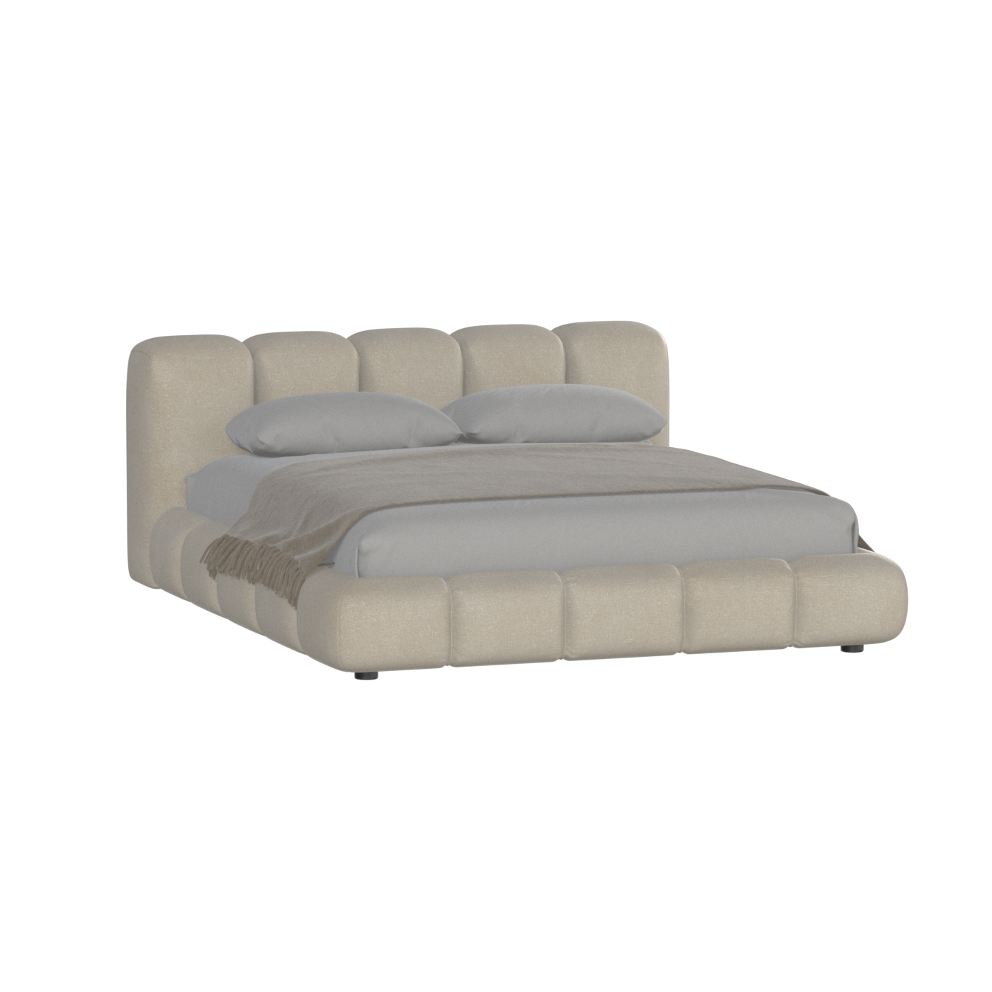 Fluffy Upholstered Bed Frame in Textured Bouclé