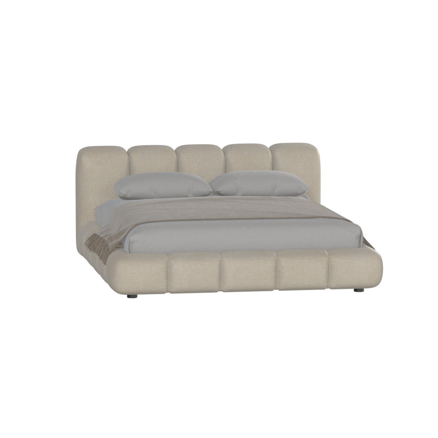 Fluffy Upholstered Bed Frame in Textured Bouclé
