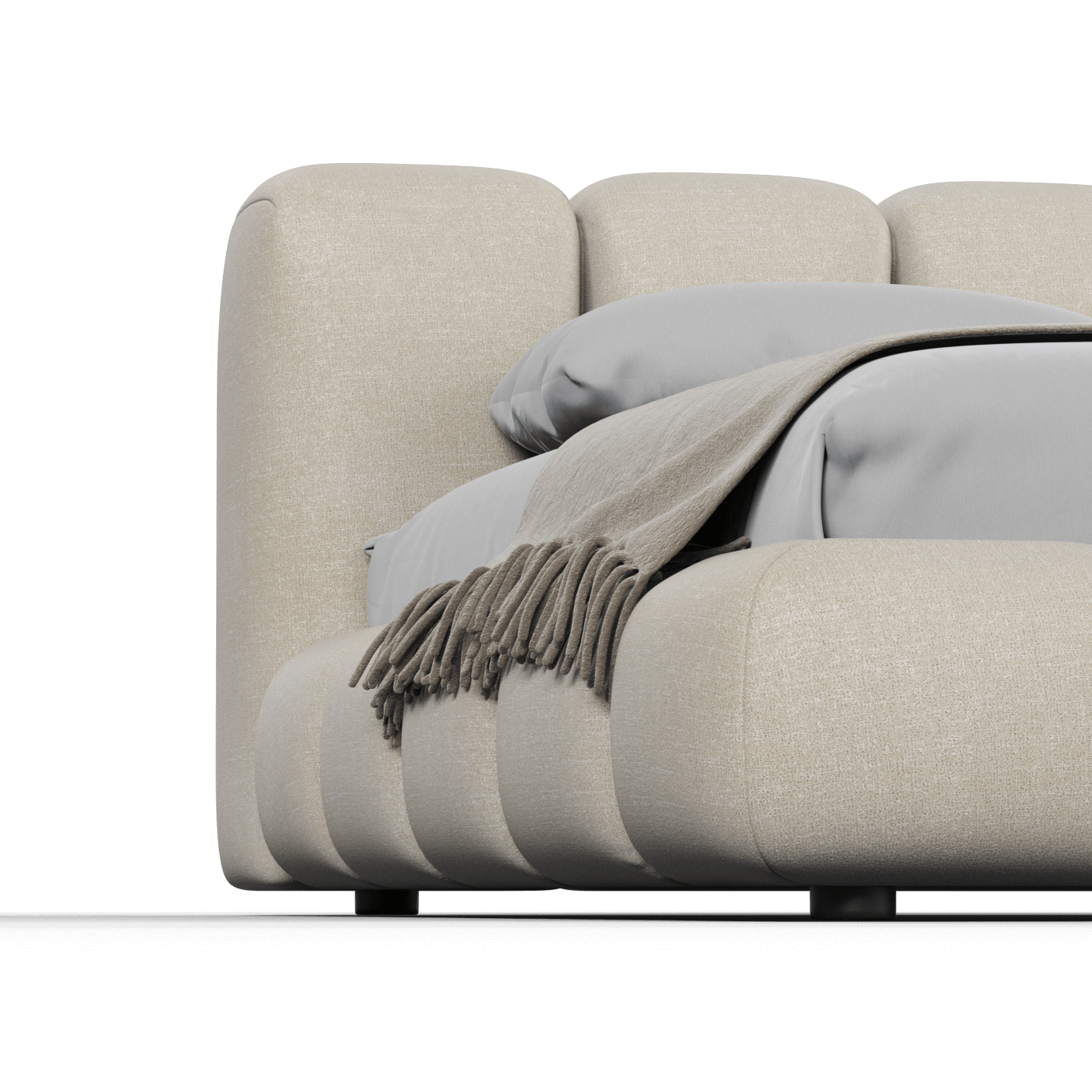 Fluffy Upholstered Bed Frame in Textured Bouclé