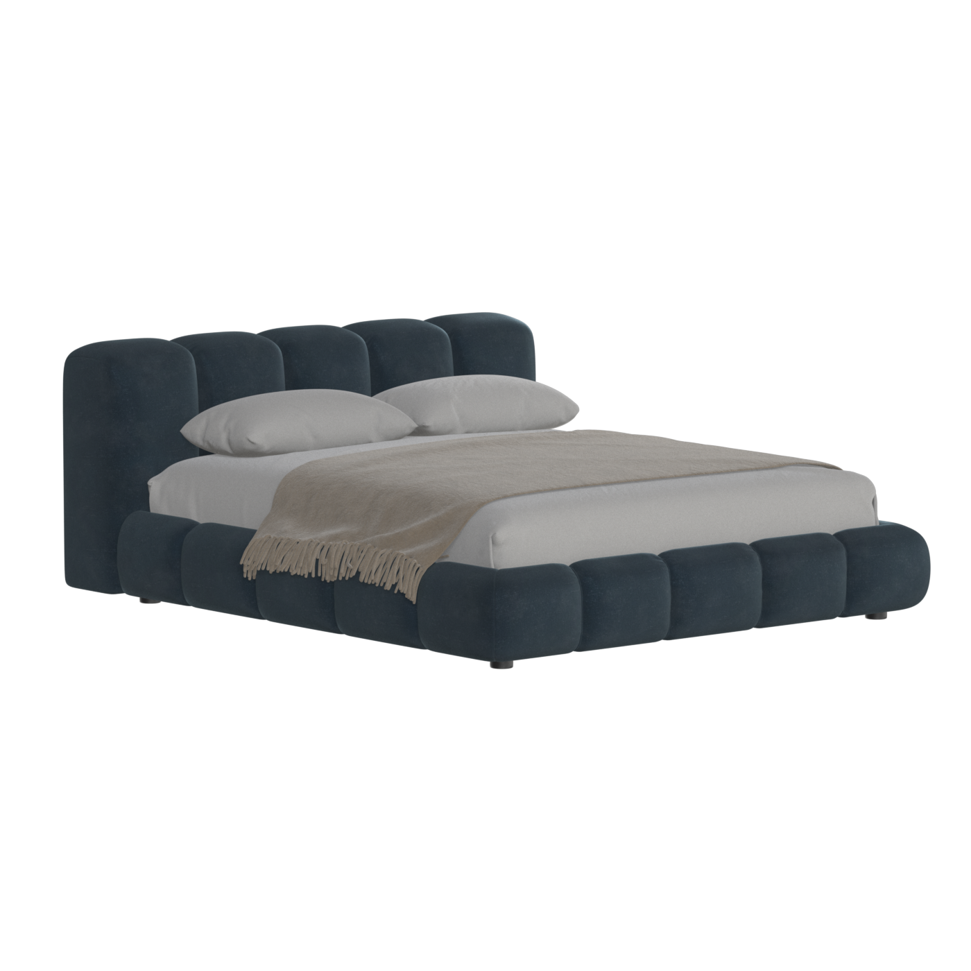 Fluffy Upholstered Bed Frame in Textured Bouclé