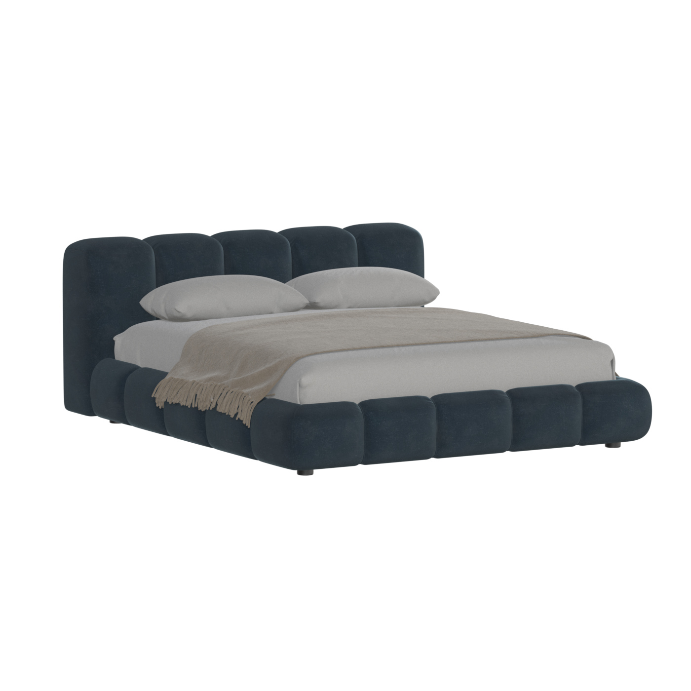 Fluffy Upholstered Bed Frame in Textured Bouclé