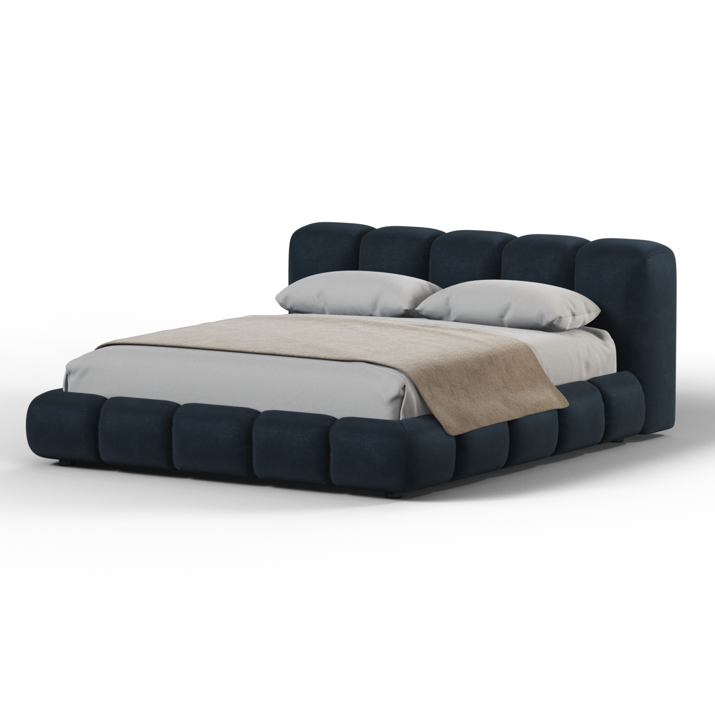 Fluffy Upholstered Bed Frame in Textured Bouclé