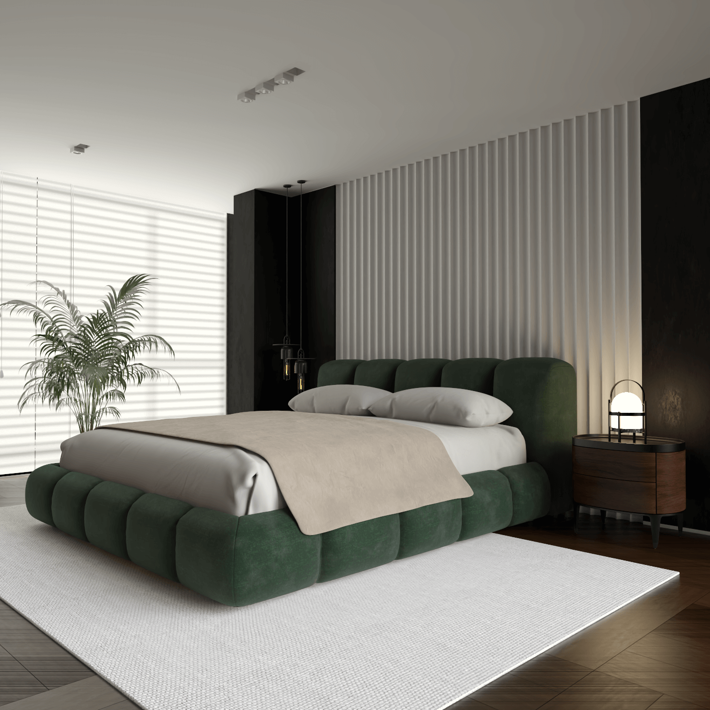 Fluffy Upholstered Bed Frame in Textured Bouclé
