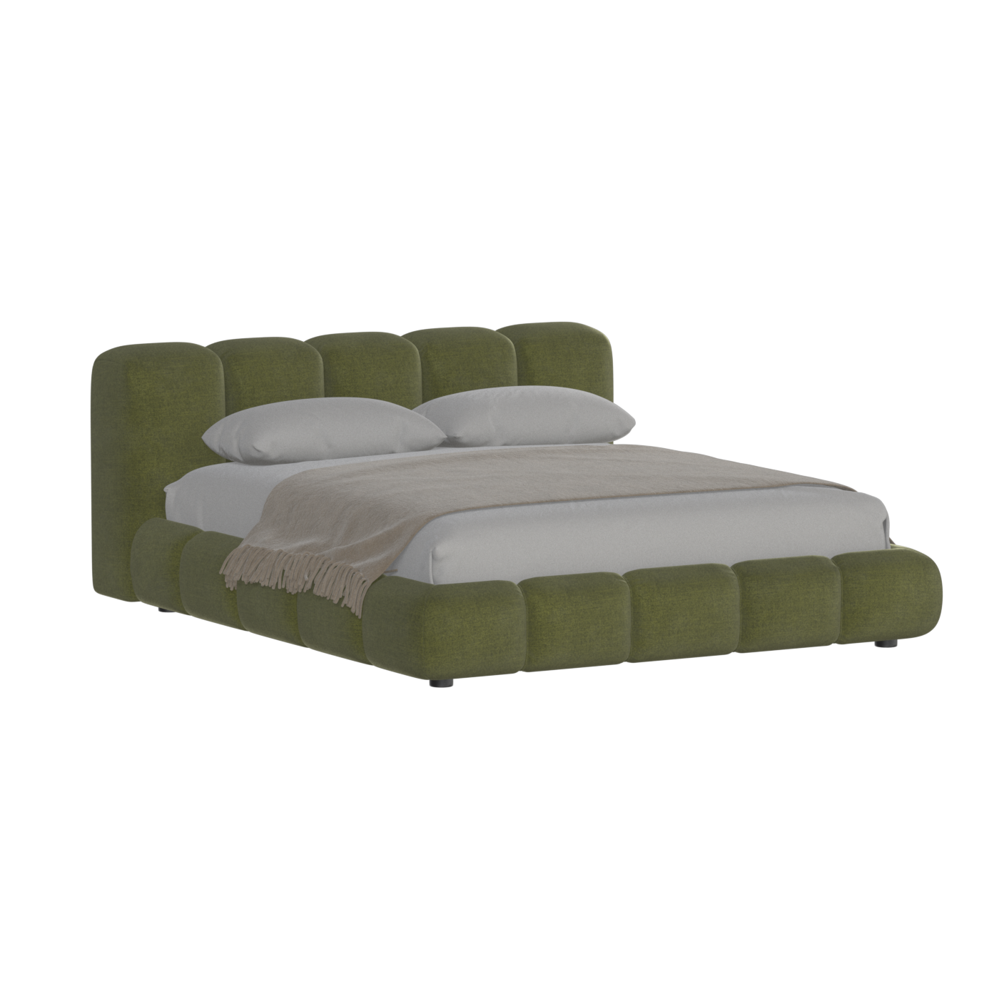 Fluffy Upholstered Bed Frame in Textured Bouclé
