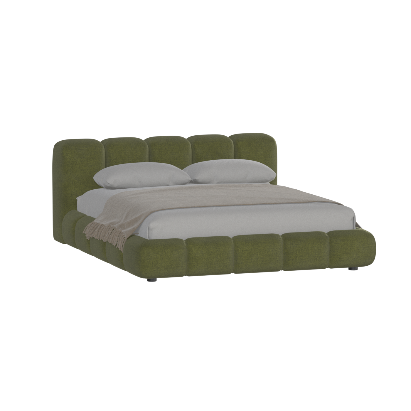 Fluffy Upholstered Bed Frame in Textured Bouclé