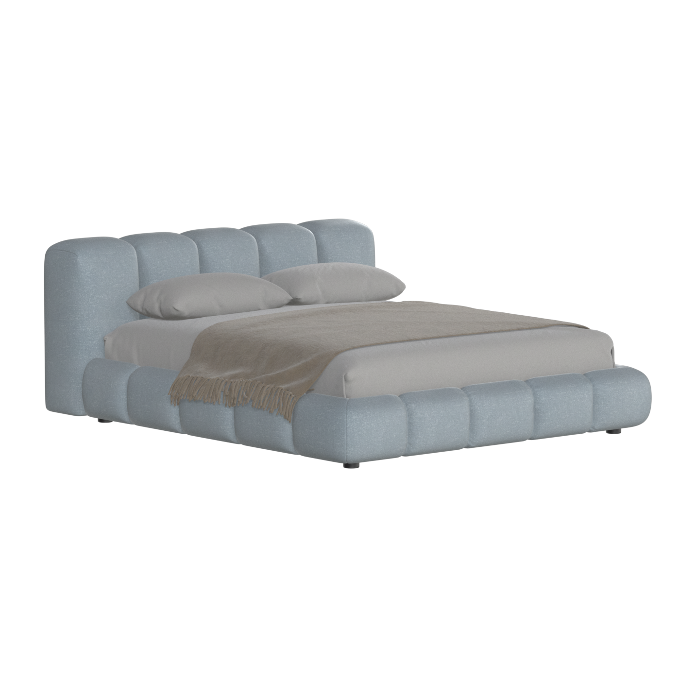 Fluffy Upholstered Bed Frame in Textured Bouclé