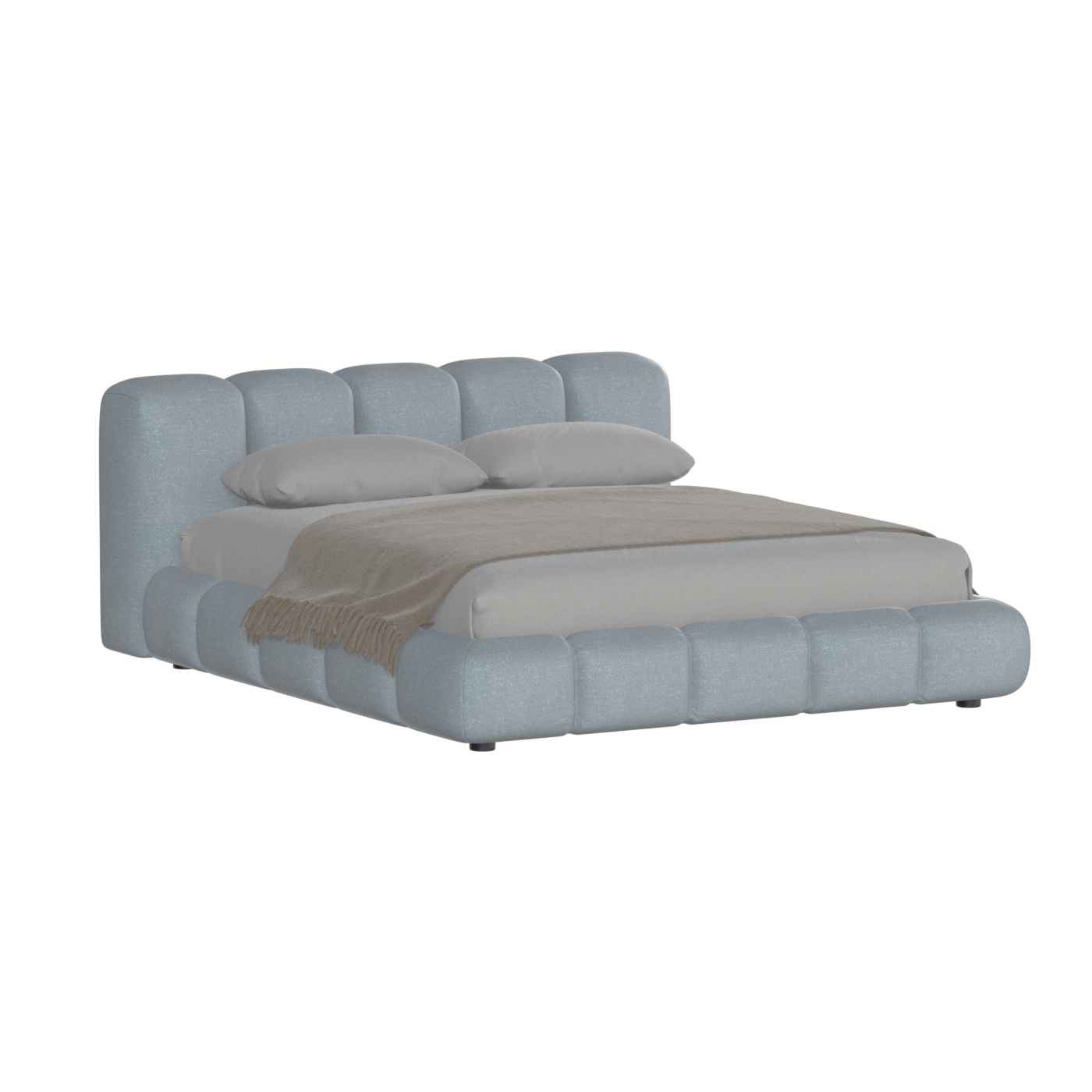 Fluffy Upholstered Bed Frame in Textured Bouclé