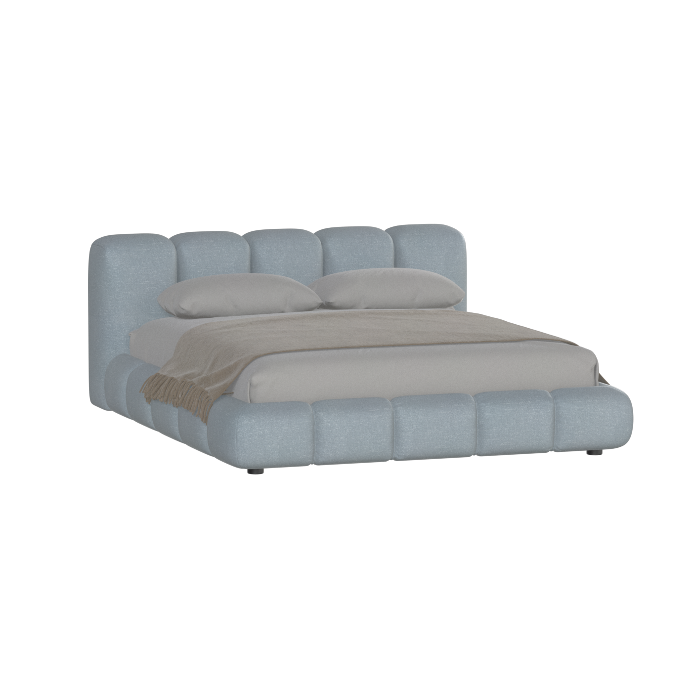 Fluffy Upholstered Bed Frame in Textured Bouclé