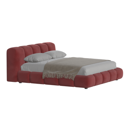 Fluffy Upholstered Bed Frame in Textured Bouclé